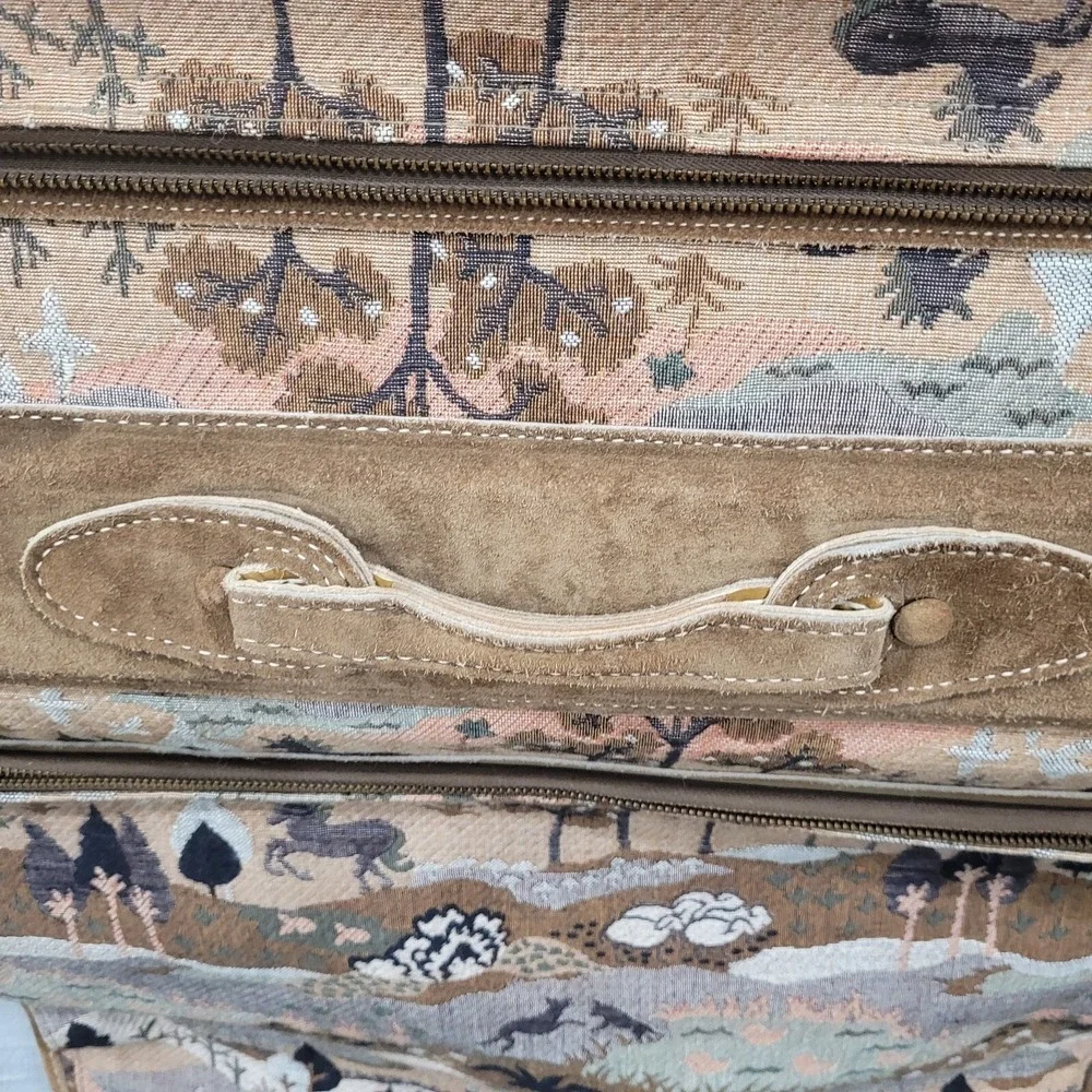Vintage Garment Bag Embroidered Tapestry Woodsland Animals Scenes